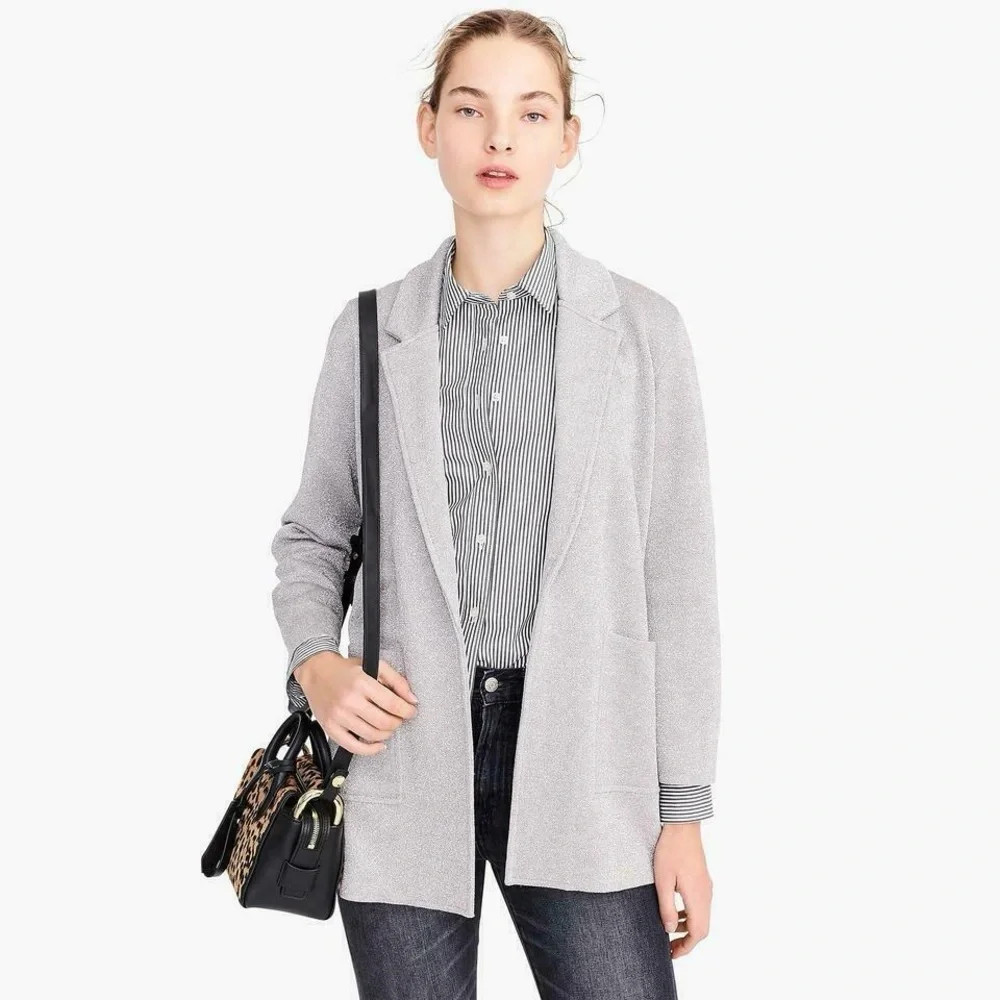 J. Crew Sophie Open-Front Sweater Blazer in Heather Grey, Size Large